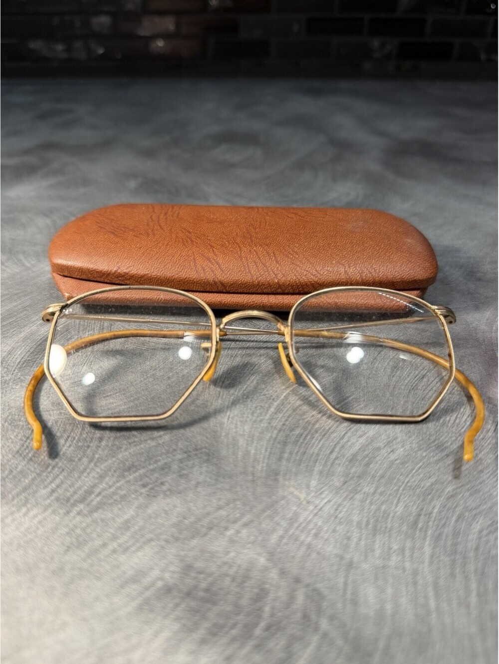 Vintage Bausch & Lomb B&L 1/10 12K GF Gold Filled Geometric Eyeglasses w Case